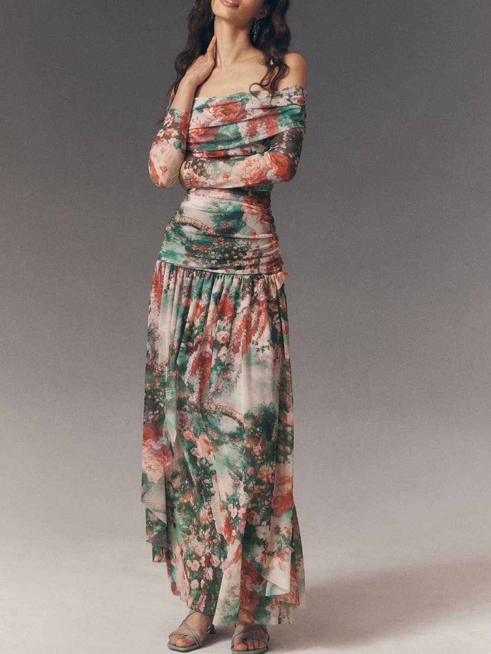 BHLDN One-Shoulder Floral Maxi Dress in Pink and Green